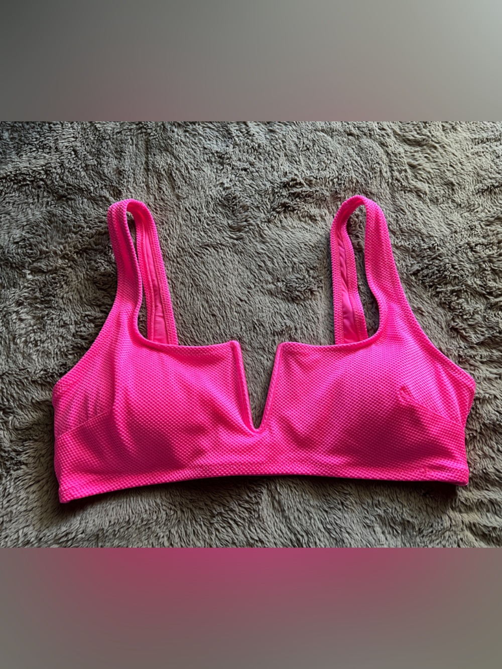 aerie Neon Pink V-Notch Textured Bikini Top